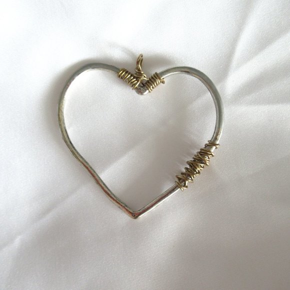 Heart Shape Pendant Silver Plated with Brass details - No chain - Picture 3 of 5